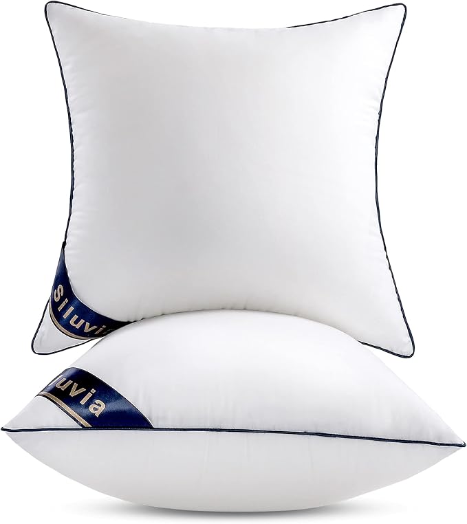 Siluvia 18"x18" Pillow Inserts Set of 2 Decorative Square Throw 18" Pillows with 100% Cotton Cover for Sofa, Couch, and Bed - White | 100% Premium Polyester Fill, Fluffy & Soft with Comfy Support - White Decorative Cushion Inserts for Couch, Sofa & Bed