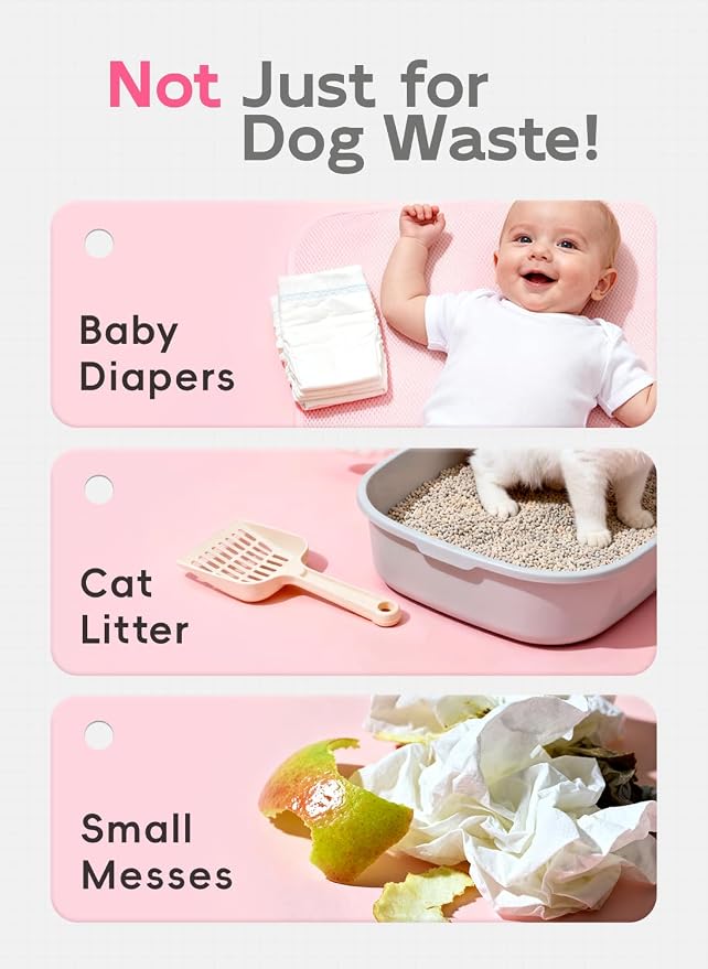 Dog Poop Bags Refill Rolls, 320 Bags, Pink | Baby Powder Scented, Extra Thick, 60% Recycled Plastic, Easy-Peel Sticker, 16 Bags Per Roll, Dual Pink Designs