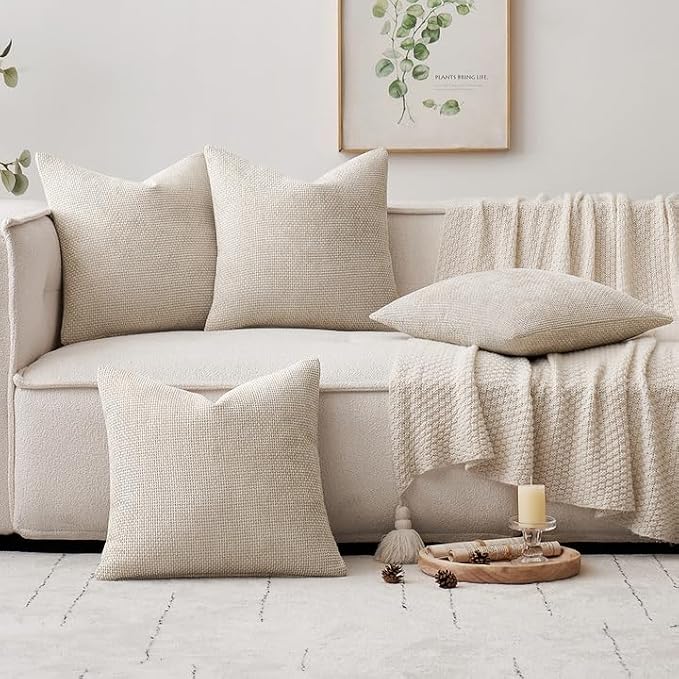 MIULEE Soft Decorative Chenille Pillow Covers Cream 16x16 Pack of 4 | Modern Home Decor, All Same Color Set, Couch Throw Pillows, Farmhouse Boho Cushion Covers for Sofa Bed Living Room