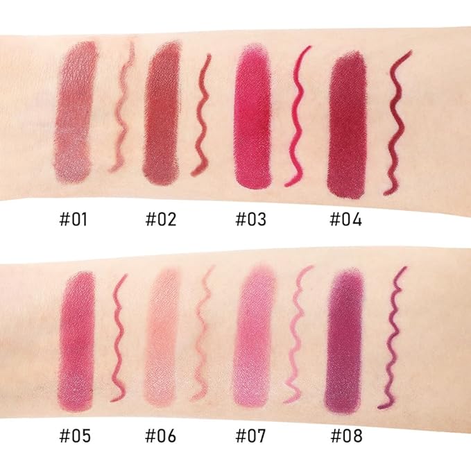 2-in-1 Light Purple Matte Lip Liner & Lipstick Combo Set,Lips Kit with Lip Liner Lip Stains Long Lasting Waterproof Smudge Proof for Older Women 24 Hours Lipliners Pencil Lipstick Makeup Gift Kit