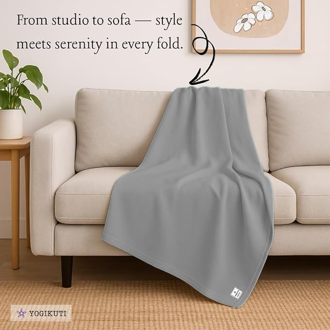 Yogikuti Iyengar Cotton Yoga Blanket Set of One – Thick Handwoven Yoga Blankets for Restorative Yoga, Meditation & Pranayama – Premium Cotton Yoga Blanket for Support & Comfort in Pranayama (Gray)