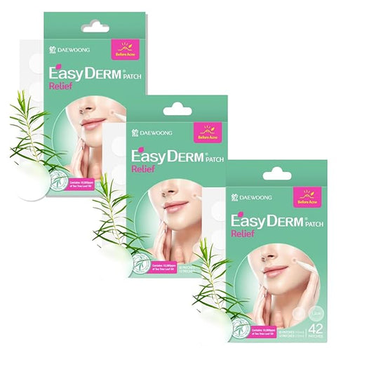 EasyDerm Relief Invisible Patch 3 Packs(126 counts) I 10,000 ppm Tea Tree Oil, Pimple Patch, Ultra-slim 0.1mm, Waterpoof, Korean Pimple Patches, Travel Essentials, Clear Skin Season
