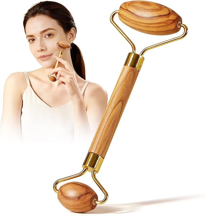CHOSIN Face Roller Massage Tool, Facial Roller Tool for Lymphatic Drainage - Wrinkles, Lifting & Puffy Eyes for Women Men Self Care Gift (Olive Wood)