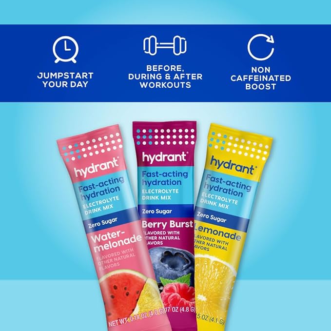 Hydrant - Hydration Powder Variety Pack, 30 Individual Sugar-Free Instant Electrolyte Rehydration Packets - Zero Sugar Drink Mix for Daily Use, Travel & Workouts