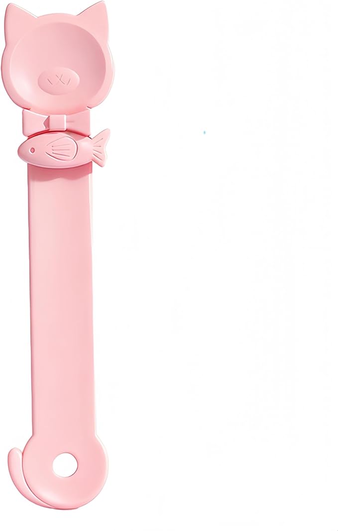 Tail-Shaped Cat Treat Dispenser - Squeeze Spoon for Wet Food & Cat Strips, Multi-Purpose Pet Food Can Accessory, Easy Clean (Pink)