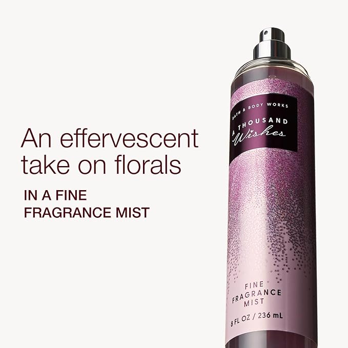 Bath & Body Works A Thousand Wishes Fine Fragrance Mist, Body Spray & Perfume for Women, Long-Lasting Personal Fragrance, Sparkling Prosecco & Peony Scent, 8 fl oz - 2 Pack