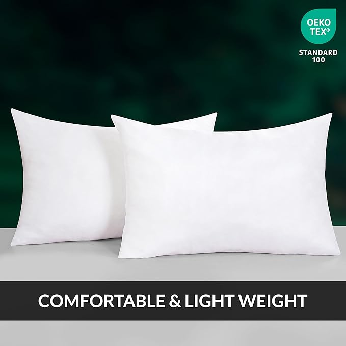 ROYALE LINENS 14 x 20 Pillow Insert - Down Alternative Throw Pillows Insert - Rectangle Pillow Pack of 2 White - Bed & Couch Pillows - Inner Cushion for Bed, Cushion for Living Room - Shams Stuffer