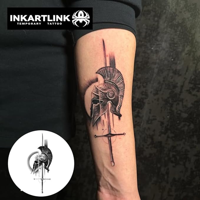 INKARTLINK Semi Permanent Tattoo, Creative Men's Party Tattoo, Exquisite and Realistic Design, Interesting Tattoo Experience, Cruelty-free, Non-reflective, Waterproof (Warrior 2)