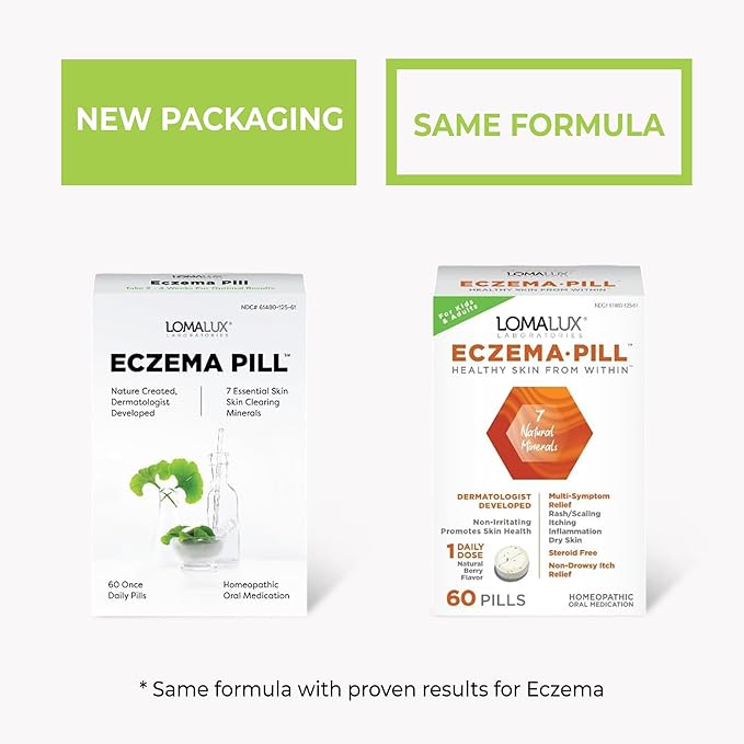 Loma Lux Eczema Pills – Natural Eczema Treatment Relief Remedy – Dermatologist Developed – 7 Minerals Clear & Prevent Severe Eczema Scaling, Rash, Anti Itch Skin Body Face for Adults, Kids, Toddlers