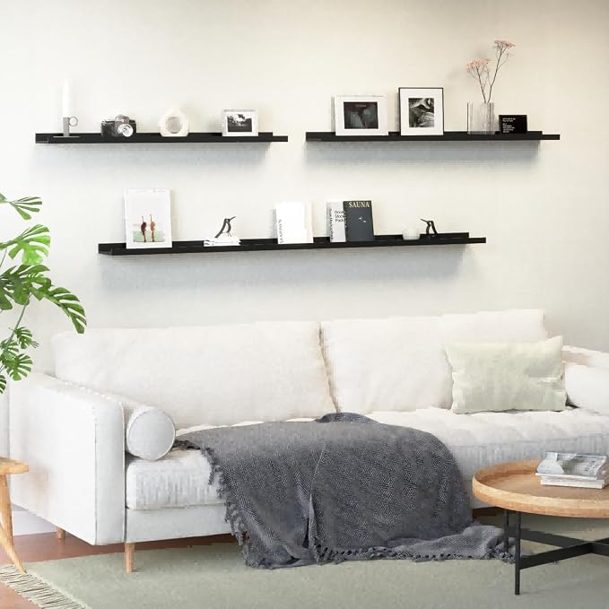 Boswillon Floating Shelves Set of 2, Long Wall Shelf with Lip, 56in, Black | Display Ledge Shelf for Room Wall, Wall Decor Shelves for Bathroom, Living Room, Bedroom, Kitchen, Nursery Room, Modern, Wood