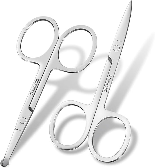 12 PCS Professional Grooming Scissors for Nose Hair,Rounded and Curved Tip Stainless Steel Manicure Small Scissors for Men Women Eyebrow,Mustache,Beard Ear Trimming Kit