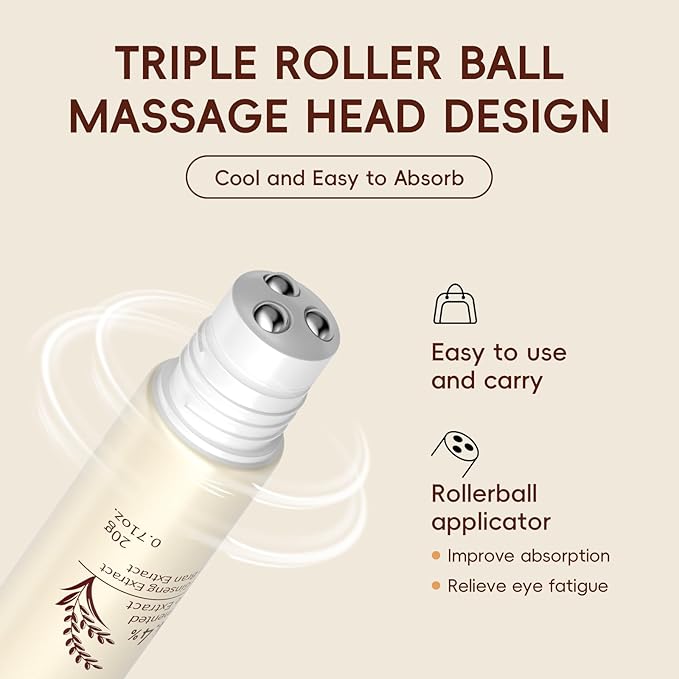 ARAKY Rice Under Eye Cream Roll-On for Dark Circles, Triple Roll & Glow the Skin Around The Eyes, Intense Hydrating & Firming, Serum for Eye Puffiness, Dullness, Dryness, Wrinkle Under The Eyes