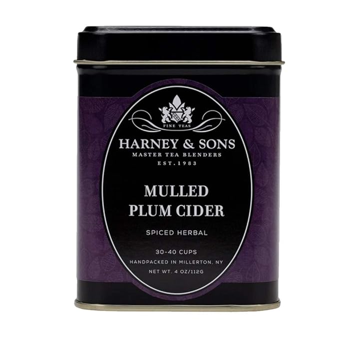 Harney & Sons Mulled Plum Cider, 4oz Loose Leaf Herbal Tea with Cinnamon, Rooibos, Apple Pieces, and Plum