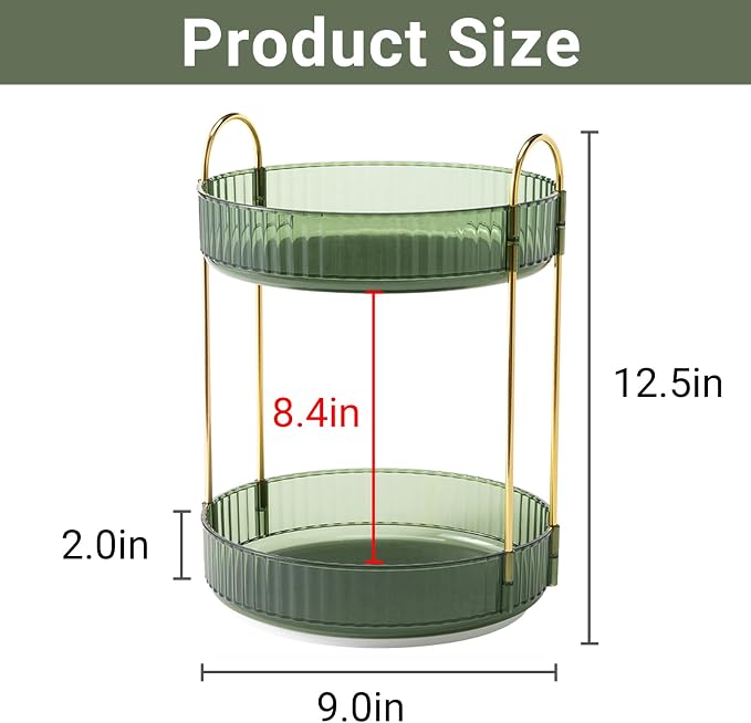 Asayuee 360 Rotating Makeup Organizer for Vanity,2 Tier Large Capacity Skincare Organizers,Bathroom Counter Organizer, Spinning Perfume Organizer & Vanity Organizer (Green-2 Tier)