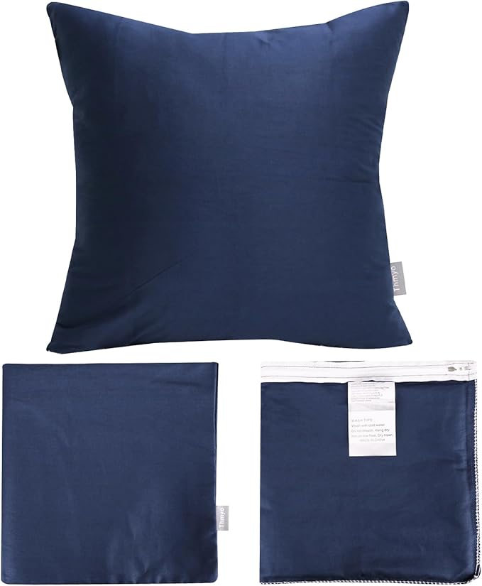 Thmyo 4-Pack 100% Cotton Comfortable Solid Decorative Throw Pillow Case Square Cushion Cover Pillowcase Sublimation Blank Pillow Covers Christmas DIY Throw Pillowcase(26x26inch/66x66cm,Midnight Blue)
