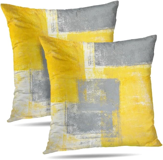 Yellow Abstract Art Artwork Pillow Cover, Gallery Modern Decorative Throw Pillows Cushion Cover for Bedroom Sofa Living Room 22 x 22 Inch Set of 2