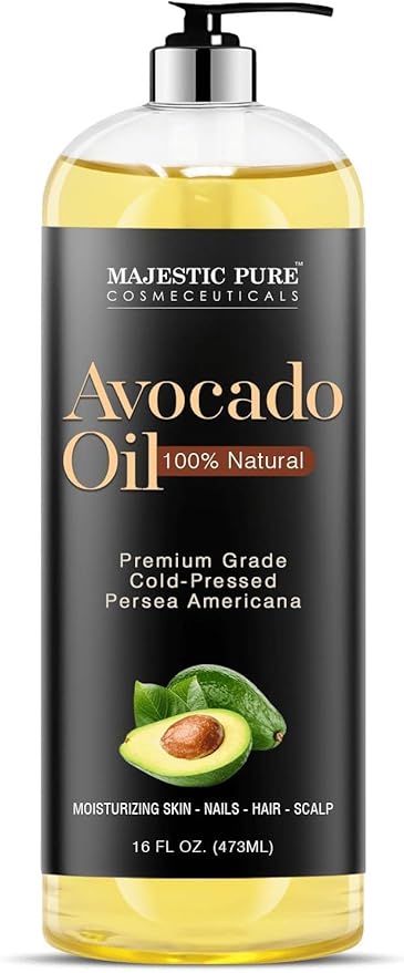 Majestic Pure Avocado Oil - 100% Pure & Natural - Premium Grade, Cold-Pressed, Hexane-Free Carrier Oil for Skin, Hair and Body - Moisturizing Skin, Hair and Scalp - 16 Fl Oz