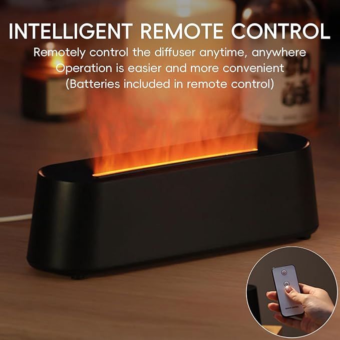 Essential Oil Diffuser, Fireplace Flame Fire Oil Diffuser, 250ml Cool Mist Aromatherapy Humidifier, Scent Diffuser with 7 Colors Light, Remote Control, Timer & Auto-Off for Home, Room (Black)