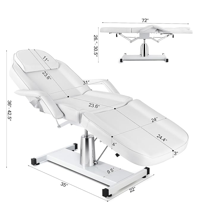 Artist hand Professional Hydraulic Tattoo Bed Swivel aesthetician Chair Adjustable Beauty Esthetician Spa Table for Eyelash Facial Bed Extensions Salon Equipment (White)