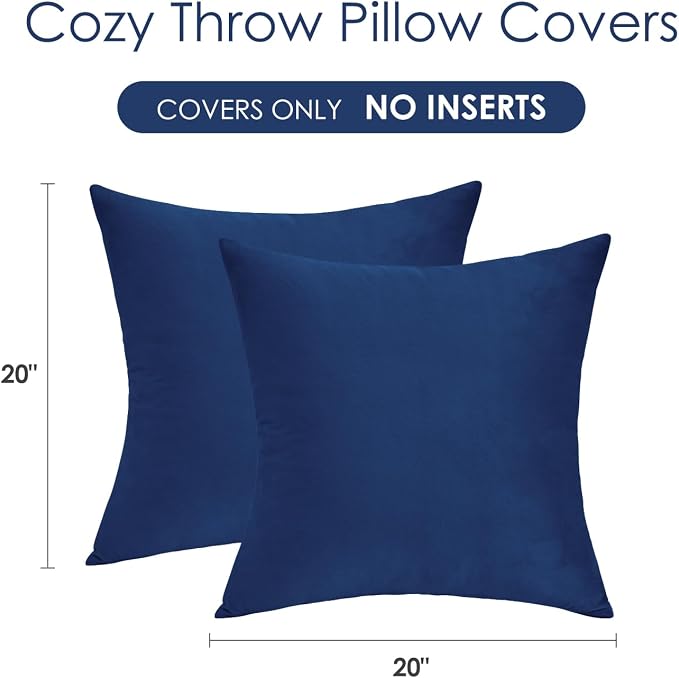 Throw Pillow Covers Decorative Velvet Set of 2 20x20 Inch Pillow Covers, Soft Navy Blue Pillowcases for Couch Sofa Bed Living Room, Farmhouse Home Boho Decor, Square Accent Cushion Covers