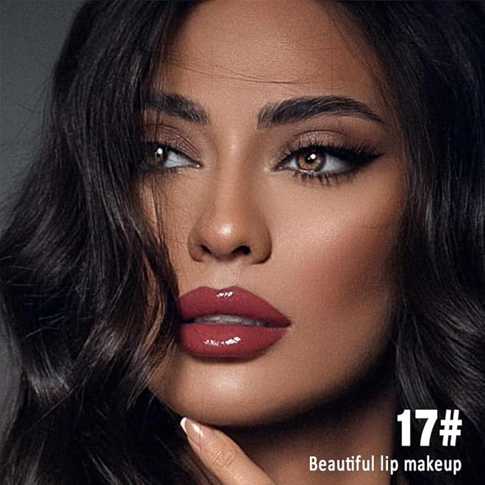 evpct Mauve Red Shiny Glossy Longwear No-Budge Liquid Lip Color Lipstick Makeup, Highly Pigmented Color Instant Shine, Waterproof Long Lasting Lipstick for Women, Lip Stain Gloss with Lip Liner Brush