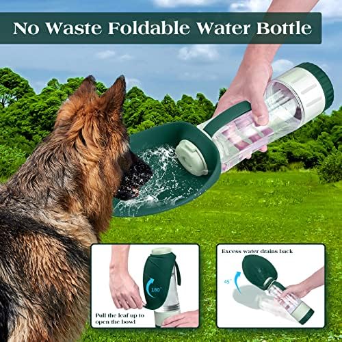 TIOVERY Dog Water Bottle Dispenser for Walking, Pet Water Feeder Container Portable with Drinking Cup Bowl Outdoor Hiking, Travel 20OZ Large Green