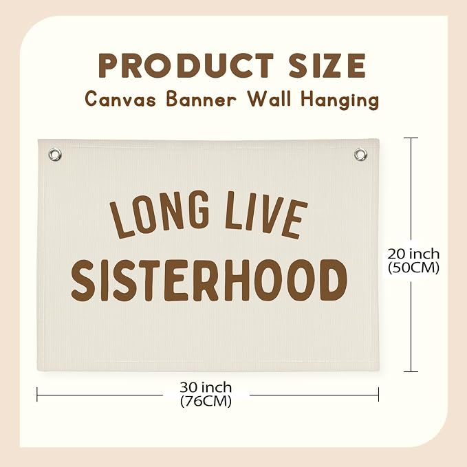 Girls Room Decor,Long Live Sisterhood Canvas Banner,Nursery Playroom Wall Decor for Girls Bedroom Toddler Decorations Teen Girls Room Decor,Twins Bedroom Decor Flag Canvas Banner 30x20 Inch
