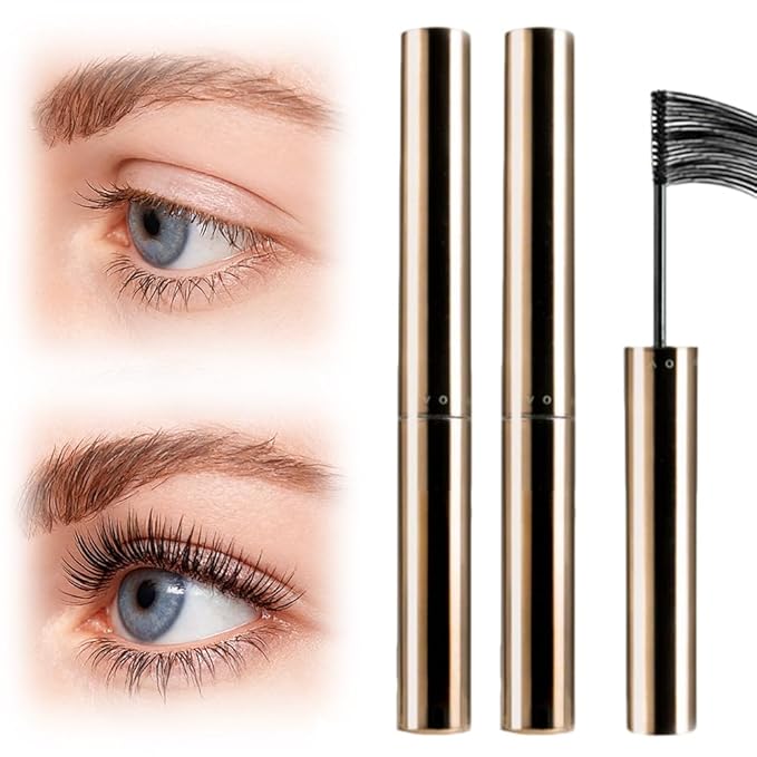 Ultra-Fine Lengthening Waterproof Quick-Dry Mascara, Waterproof Quick Drying Curling Mascara, Iron Wand Mascara, 3D Curling Eyelash Long, Lasting Smudge-Proof No Clumping (Black+Black)
