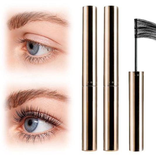 Ultra-Fine Lengthening Waterproof Quick-Dry Mascara, Waterproof Quick Drying Curling Mascara, Iron Wand Mascara, 3D Curling Eyelash Long, Lasting Smudge-Proof No Clumping (Black+Black)