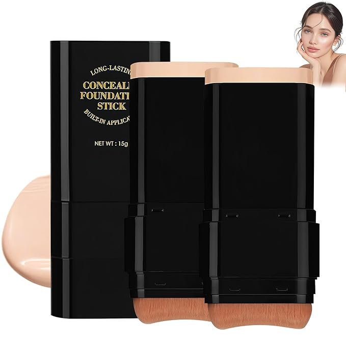 2Pcs Long-Lasting Concealer Foundation Stick, Face Foundation Contour Stick，Creamy Full Coverage, Hydrating Olive & Camellia Formula for Dark Circles & Blemishes (2#NATURAL)