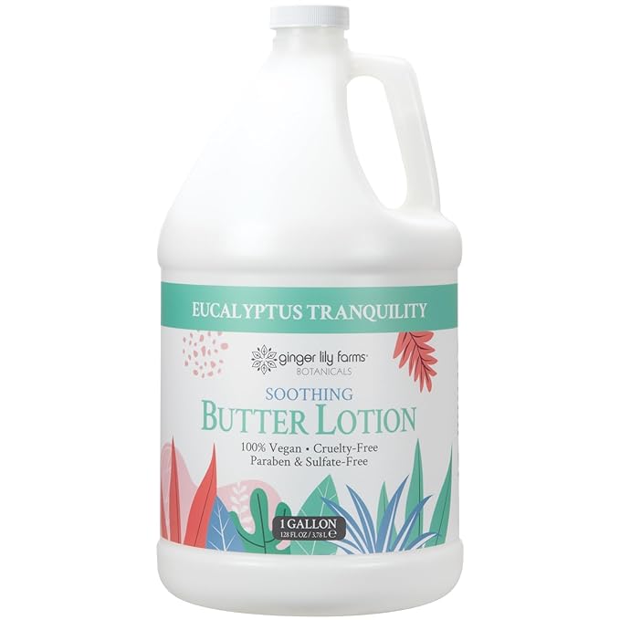 Ginger Lily Farms Botanicals Soothing Butter Lotion for Dry Skin, Eucalyptus Tranquility, 100% Vegan & Cruelty-Free, 1 Gallon (Pack of 4)