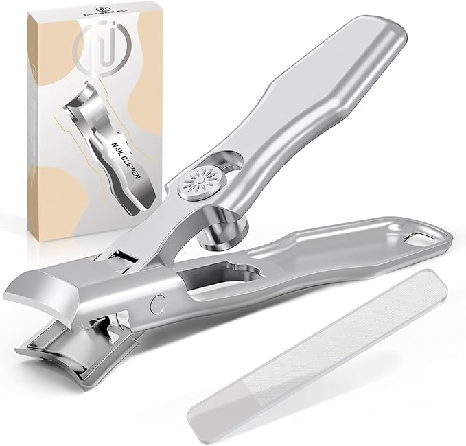 Nail Clippers for Men Thick Nails,INXEN Wide Jaw Opening No Splash Fingernail Clipper with Catcher,German Toe Nail Clippers for Thick Nails for Seniors, Stainless Steel Nail Cutter for Adult