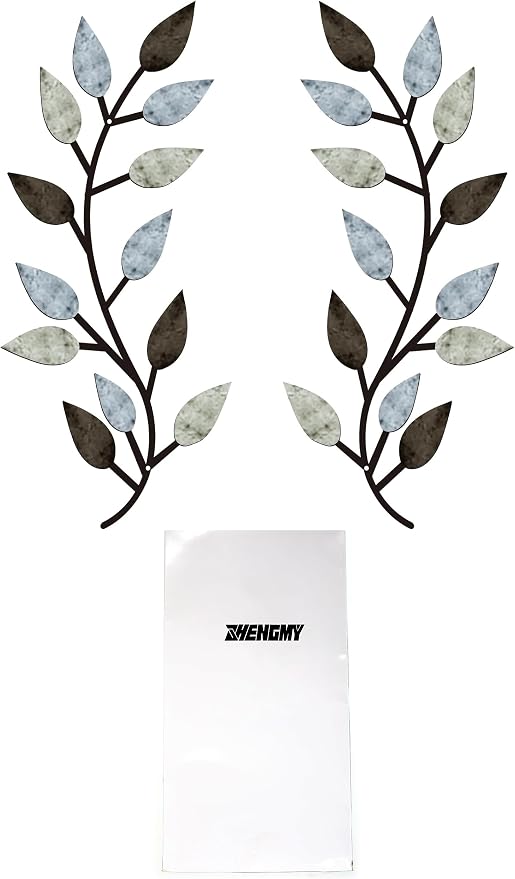 Zhengmy 2 Pcs Metal Leaf Wall Art Vine Branch Decor,Pastel Colors | Olive Branch Metal Decor for Living Room Hallway, Symmetrical Leaf Pair for Doorway Entryway, Lightweight Hanging Art Design