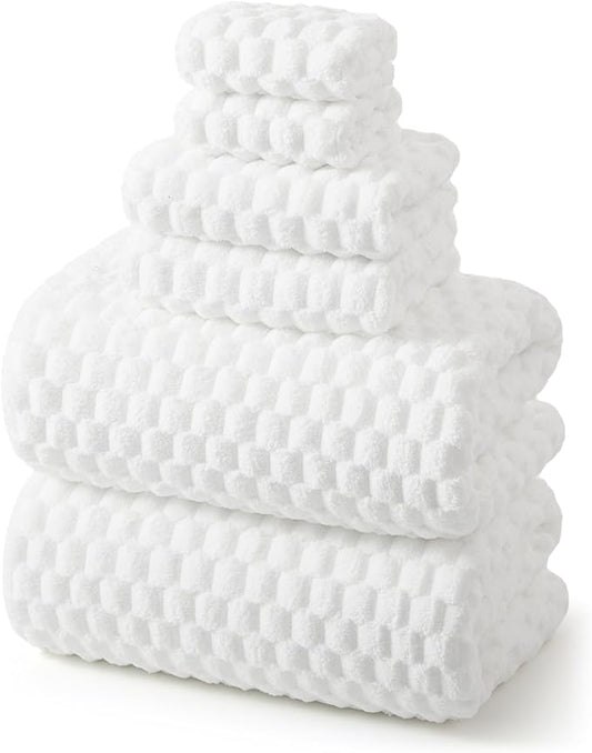 REDKISS White Microfiber Towels Set of 6-35x70 Inches Oversized Bath Sheets, Extra Large Bath Towels Set of 6 for Adults, Super Soft Quick Dry Lint Free Absorbent Waffle Microfiber Shower Towels
