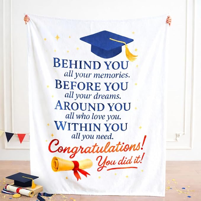 Graduation Gifts Blanket Class of 2026 – Inspirational Throw Blanket 50x60 Inch, Meaningful Graduation Gift for Him Her, Soft Cozy Plush Blanket for College High School Graduate