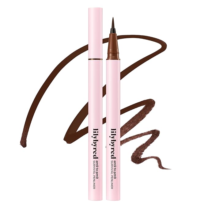 lilybyred AM9 to PM9 Survival Penliner | Korean Waterproof Liquid Eyeliner, 0.1mm Ultra-Fine Brush, Highly Pigmented, Quick-Dry, Smudge-Proof, Long-Lasting, Precision Line, 0.021 oz. (03 Walnut Brown)