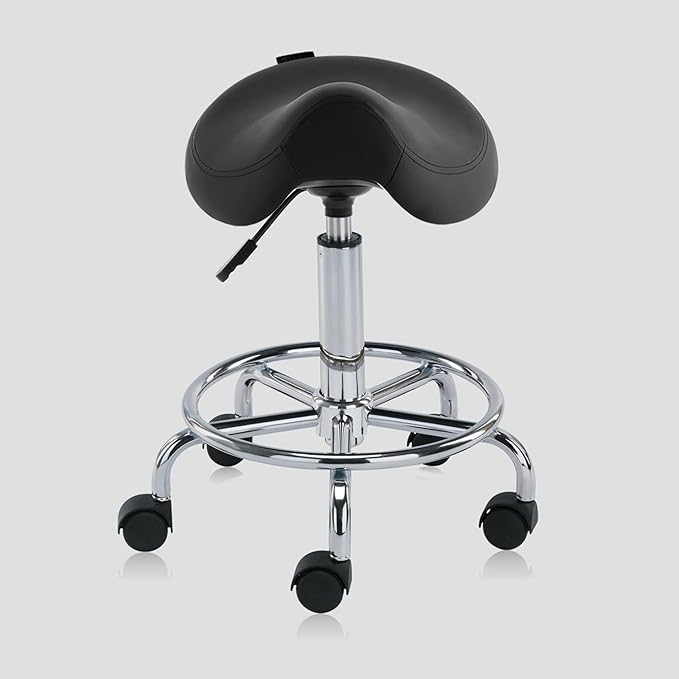 Ergonomic Saddle Stool Adjustable Pneumatic Swivel Rolling Saddle Seat Stool with Wheels for Medical Hygienic SPA Massage Salon Home and Office 506 Haku (Black)