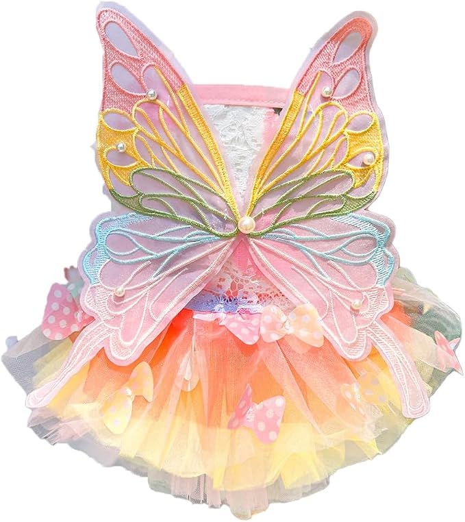 Dog Rainbow Butterfly Princess Dress Summer Thin,S | Cute Pet Cat Clothes For Yorkie Chihuahua Poodle Pomeranian French Bulldog Dachshund Teddy Dress Pet Supplies