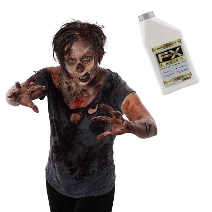 Liquid Latex - Face and Body Paint, Ammonia Free, Easy On and Off, Cosplay Makeup, Create Professional Monster, Zombie Arts 16 Oz (Basecoat)