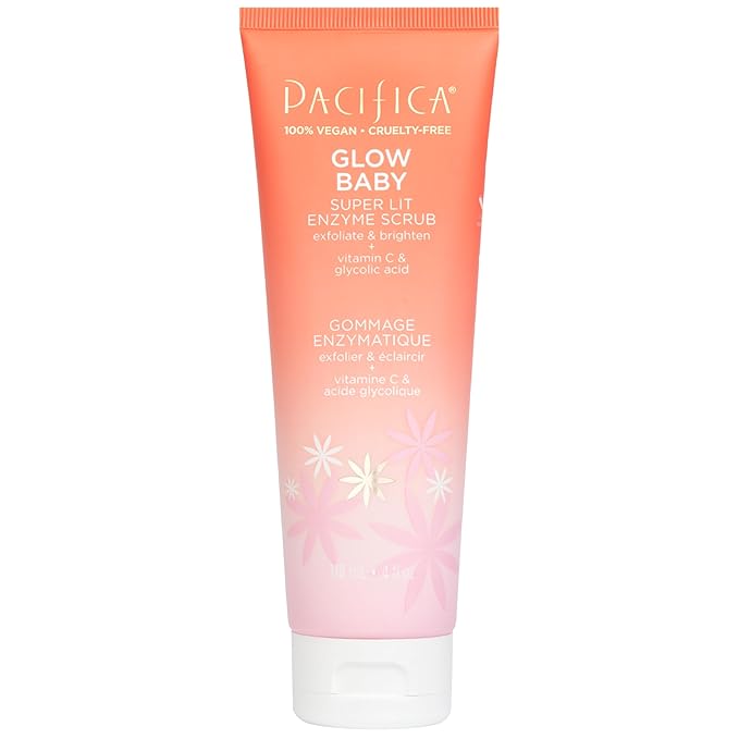 Pacifica Glow Baby Exfoliating Face Scrub, Brightening Enzyme Facial Cleanser w/ Vitamin C & Glycolic Acid for Radiant Smooth Skin, Unclogs Pores & Removes Dead Skin, Microbead-Free Vegan (4 fl oz)