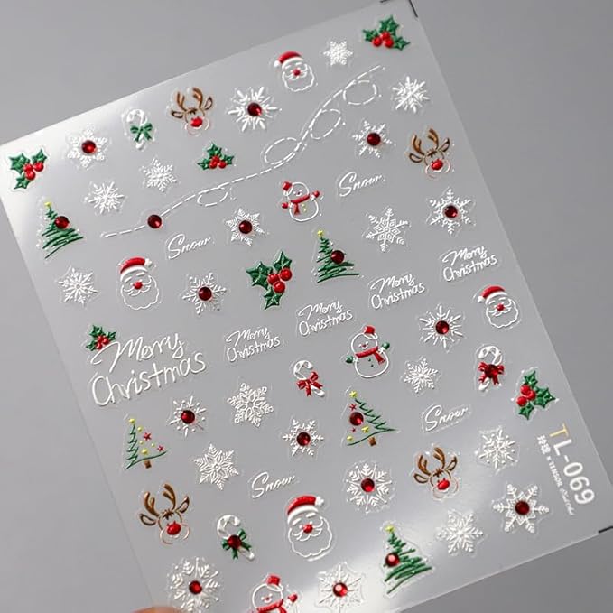 Christmas Nail Stickers for Nail Art, 5D Embossed Diamond Self-Adhesive Snowflake Nail Decals, Trees Nail Supplies Nail Art Design Accessories for Women and Girls Manicure DIY Decoration