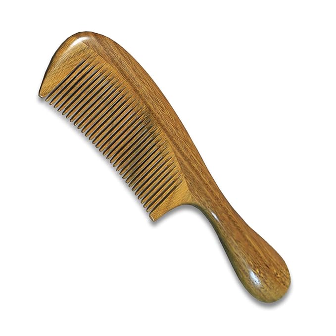 Yuutbiu Sharp Fine Tooth Green Sandalwood Comb with Handle - Wooden Thin Hair Detangler Brush for Smoothing & Precision Hair Styling (Anti-Static & Durable)