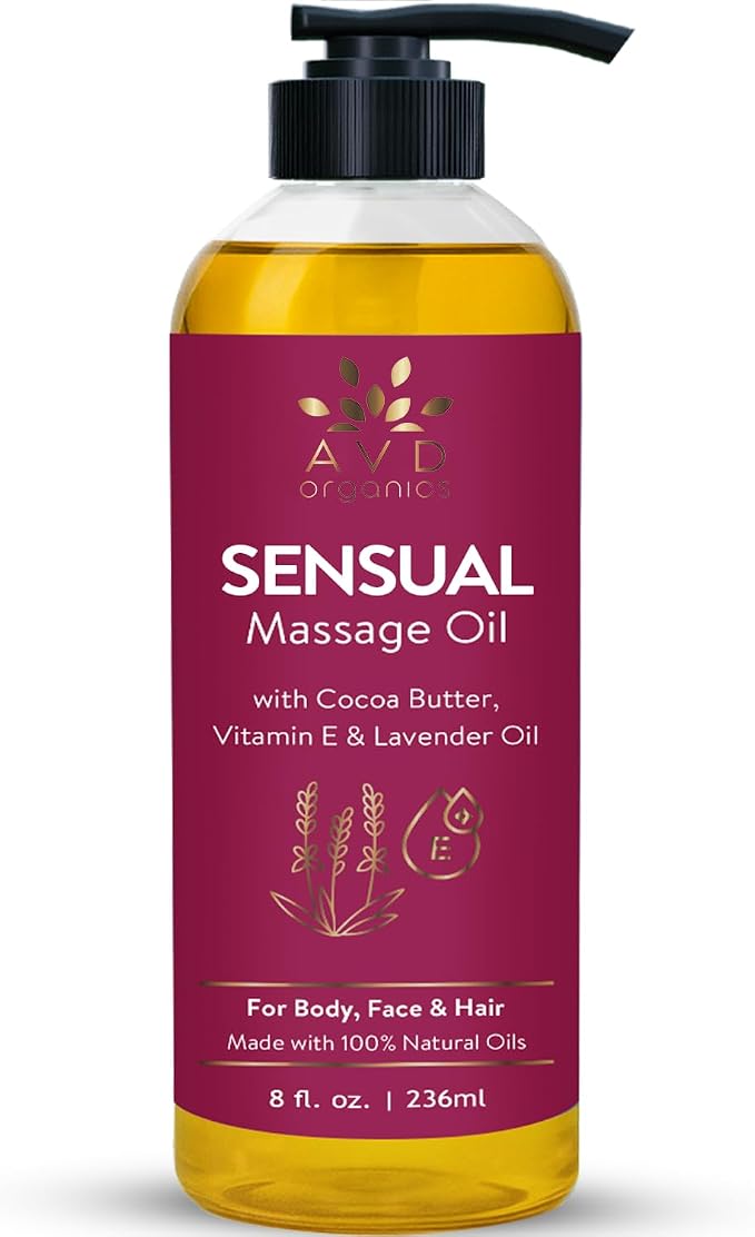 AVD Organics Sensual Massage Oil 236 ml | Intimate Moments & Enhanced Stimulation |Aromatherapy Date Night | Ideal for Full Body & Muscle Massage | for Women & Men| 8 fl .oz