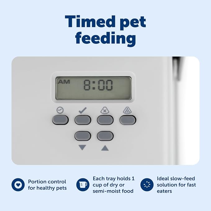 PetSafe Automatic Dog Feeder, 5 Meals, 40 oz Capacity, Plastic, for Dry Food, Multiple Pets | Schedules up to 5 Meals/Treats, Each Compartment Holds 1 Cup, Feed-Now Button, Dishwasher-Safe Tray