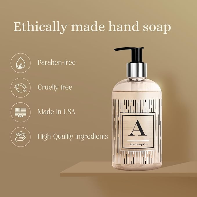 Brevä Soap Co. Monogrammed Luxury Liquid Hand Soap | Choose from Letters A to Z | Citrus Bloom Scent | Personalized Liquid Hand Wash for Bathroom & Kitchen |12 oz - Letter E