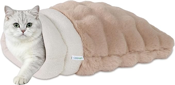 3 in 1 Semi-Enclosed Self Warming Burrow Cat Bed Sleeping Cave | Keep Warming, Machine Washable, Easy to Clean, Soft & Comfortable, Pet Beds fo Cats & Dogs, Cozy Privacy Nook