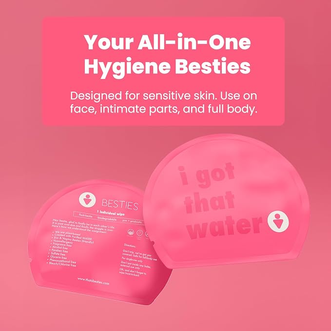 That's Besties - Prebiotic Feminine Wipes - Flushable Biodegradable PH Balanced Hygiene Wipes for Sensitive Skin Free from Fragrance Parabens and Sulfates - 10 ct.