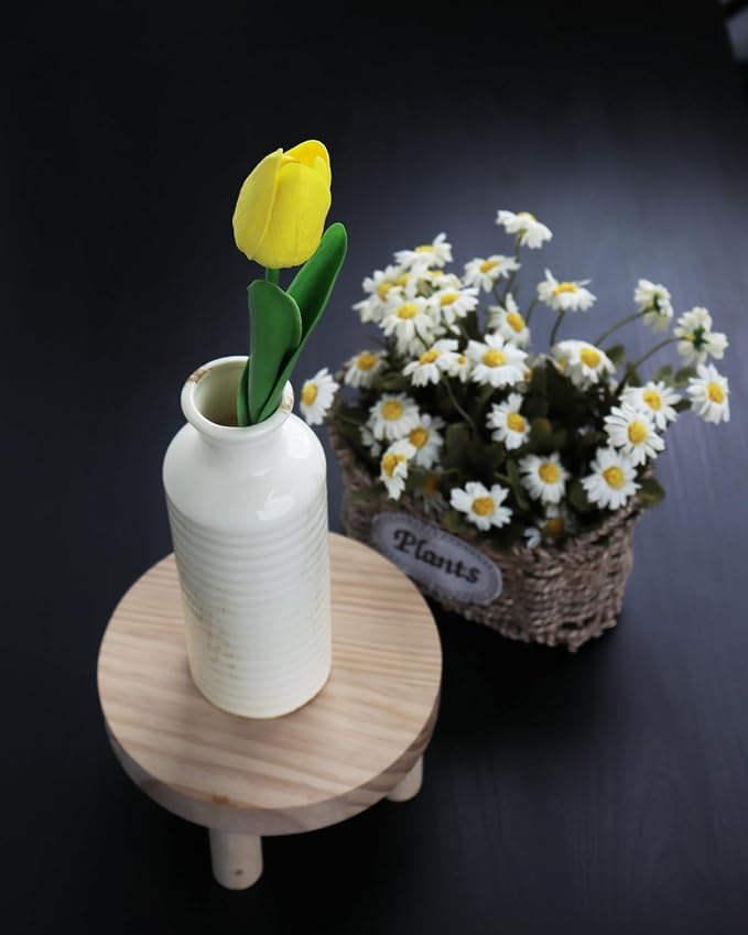 White Ribbed Ceramic Vase Set of 3, Clay Bottle Vases for Home Decor | Crackle glaze finish for rustic farmhouse tables, shelves, mantels and centerpieces