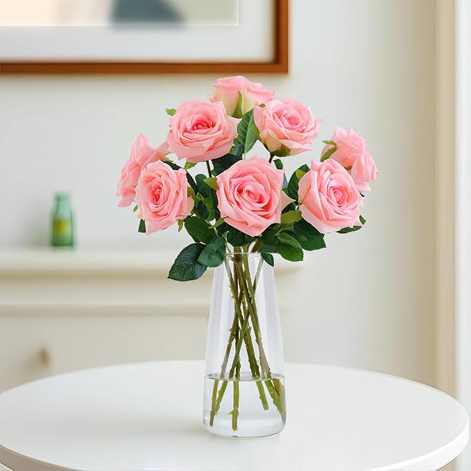 Crystal Clear Glass Flower Vase for Table Centerpiece Home Decor, 8.3inch H | Glass Vases for a Dozen of Flowers, Living Room, Bathroom, Office, Coffee Table, Wedding Decor, Housewarming Valentine Gifts