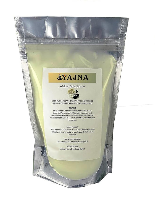 Yajna Organic Raw African Shea Butter 100% Pure,Natural & Unrefined| Skin Moisturizer For Face, Body & Hair| 8 OZ/230 GM Ivory/White Grade A | DIY Creams, Balms, Lotions, Soaps| Moisturizes Dry Skin
